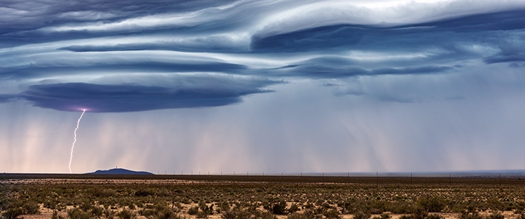 storm with lightning over desert